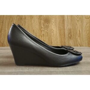 Tory Burch Sally 2 Peep Toe Wedge Heels Women's Size 7 Black